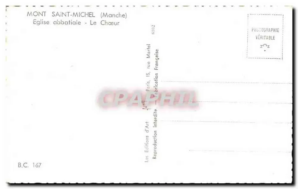 Monte Saint-Michel (Manche) — Igreja Abbatial — O Coro — Les Éditions d'Art, Paris - Verso
