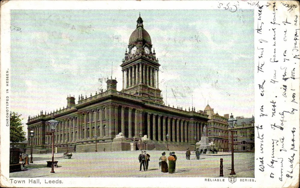 Town Hall, Leeds — édifice monumental avec dôme et horloge — Chromotyped in Hessen, série Reliable - Voorkant