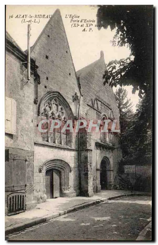 Azay-le-Rideau — Die Kirche, Eingangstor (12. und 15. Jahrhundert) — A. P. - Vorderseite
