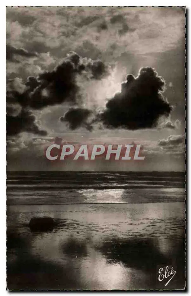 Pôr do Sol no Oceano — Ilha de Oléron — L. Chataneau, Reprod. Foto au Bronure - Frente