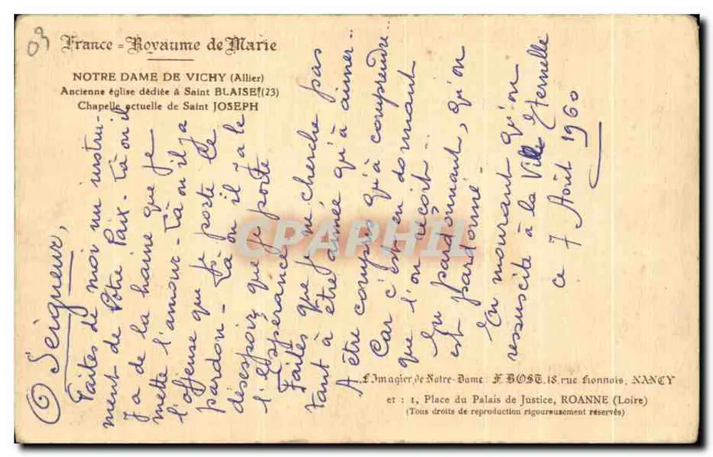 Unsere Liebe Frau von Vichy — Ehemalige Kirche geweiht Saint Blaise, aktuelle Kapelle Saint Joseph — L'Imagier de Notre-Dame, F. Rost - Rückseite