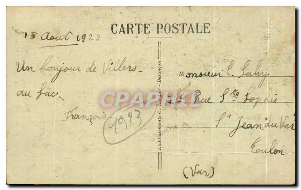 Französisch-schweizerische Grenze — Gorges du Doubs — Die Todesleiter — n° 1040 - Rückseite