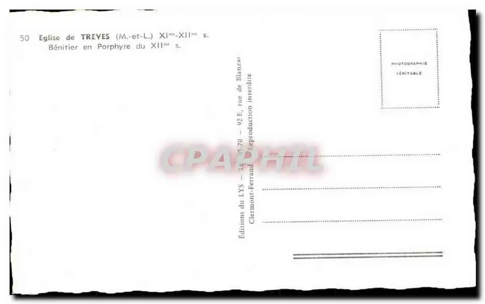 Porphyrbassin — 12. Jahrhundert — Kirche von TREVES (M.-et-L.) — Éditions du LYS - Rückseite