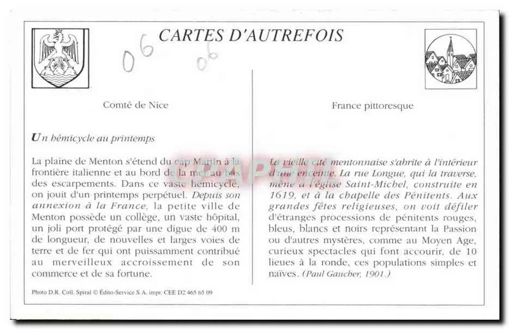 Menton - A Velha Cidade — Edição Giletta, Nice, n° 614 - Verso