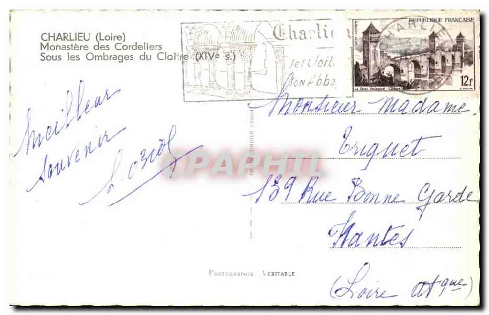 Charlieu (Loire) — Kloster der Cordeliers, unter dem Schatten des Cloisters (14. Jahrhundert) — Photographie Véritable, Cim - Rückseite