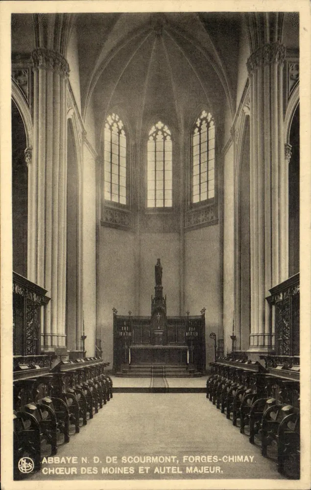 Abbaye N.D. de Scourmont, Forges-Chimay — Chor der Mönche und Hauptaltar — Verlag J. Thill, Brüssel - Vorderseite
