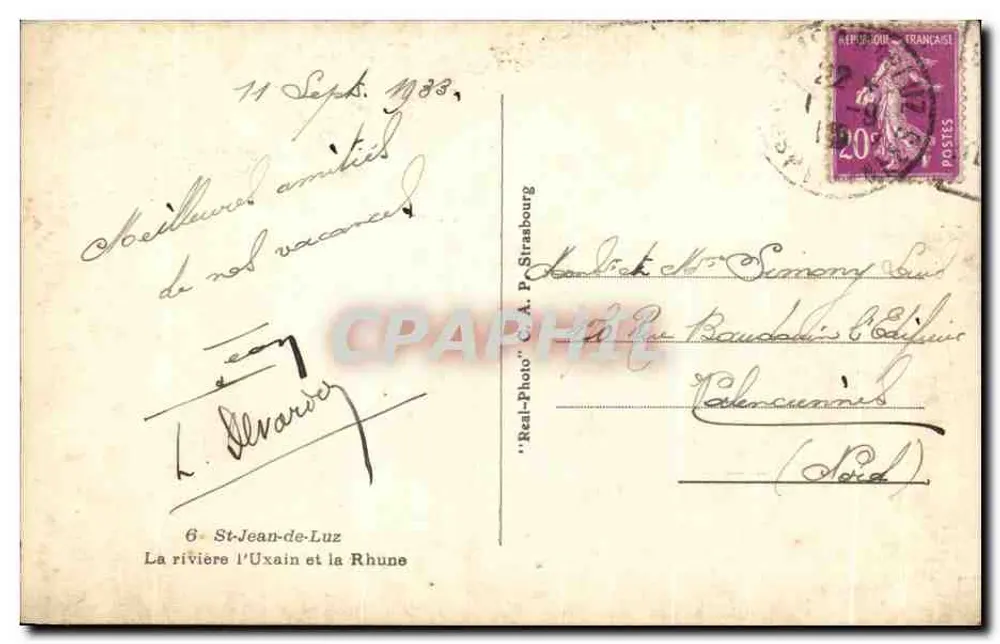 St-Jean-de-Luz — Der Fluss Uxain und die Rhune — Verlag A.P. Straßburg - Rückseite