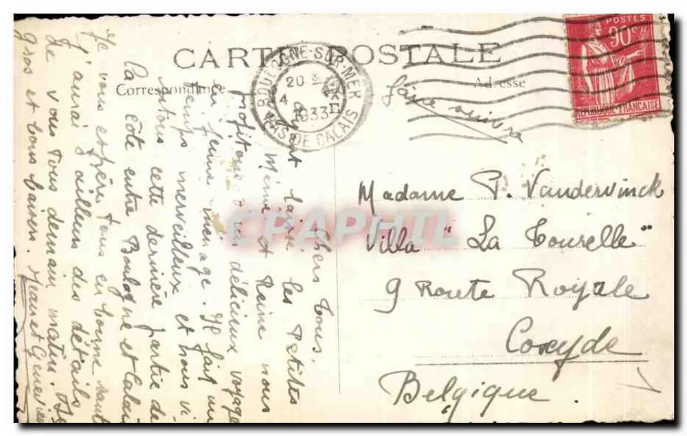 Praia e passeio em Deauville — vista animada — editor desconhecido - Verso