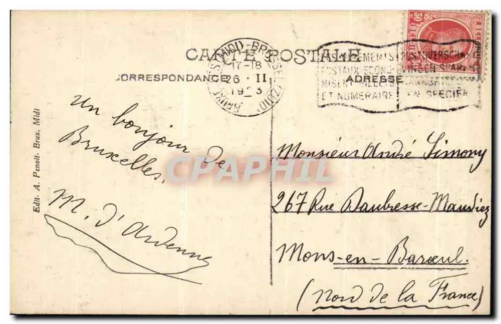 Manneken-Pis em Bruxelas — editor A. Penoit, Bruxelas, n°28 - Verso