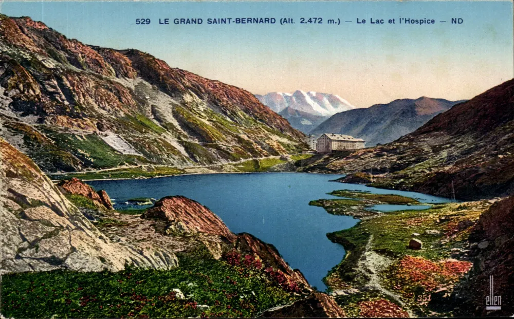 O Grande Saint-Bernard (Alt. 2.472 m.) — O Lago e o Hospício — ND — Editor ND, n° 529 - Frente
