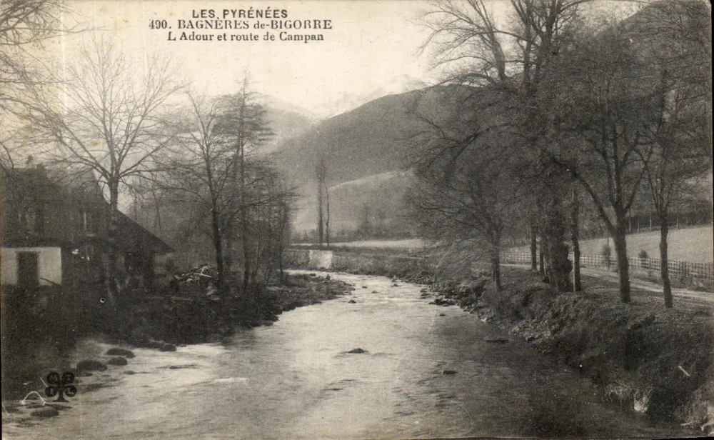 Die Pyrenäen — Bagnères-de-Bigorre, L'Adour und Straße von Campan — unbekannter Verlag, Nr. 490 - Vorderseite