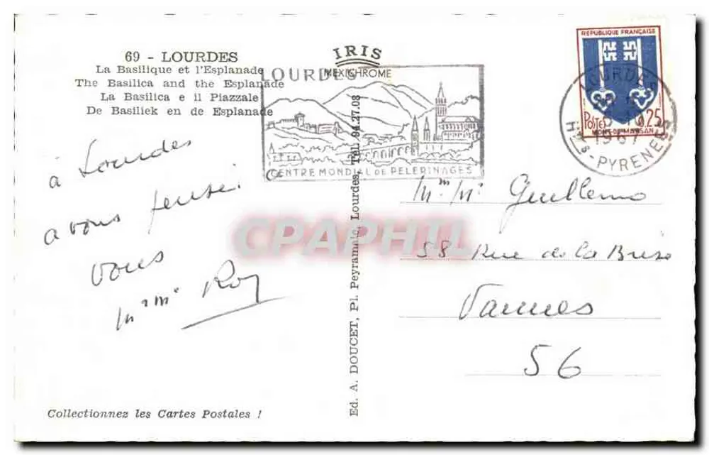 Lourdes — Die Basilika und die Esplanade — Ed. A. Doucet, Pi. Peyramale - Rückseite