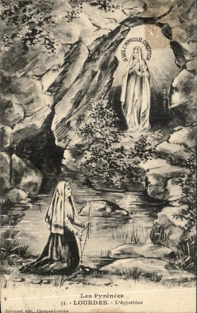 Lourdes — L'Apparition de la Vierge Immaculée — Sirevgeol, édit., Limoges-Lourdes - Awers