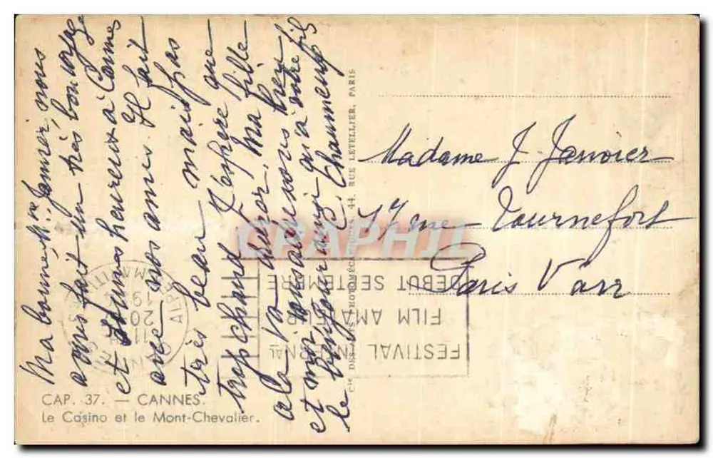 Cannes — Le Casino et le Mont-Chevalier — CAP. 37 — éditeur CAP. 37 - Rückseite