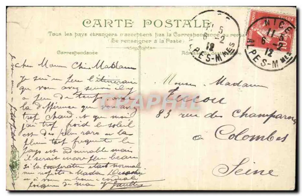 Côte d'Azur - Cannes. La Promenade de la Croisette — éditeur 'Côte d'Azur - Cannes' (imprimé sur la carte) - Verso