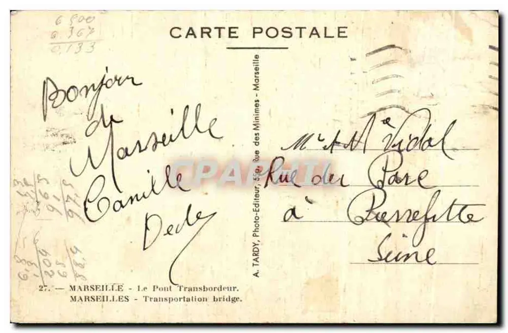 Der Transbordeur-Brücke — Marseille — A. TARDY, Foto-Verlag, 27 - Rückseite
