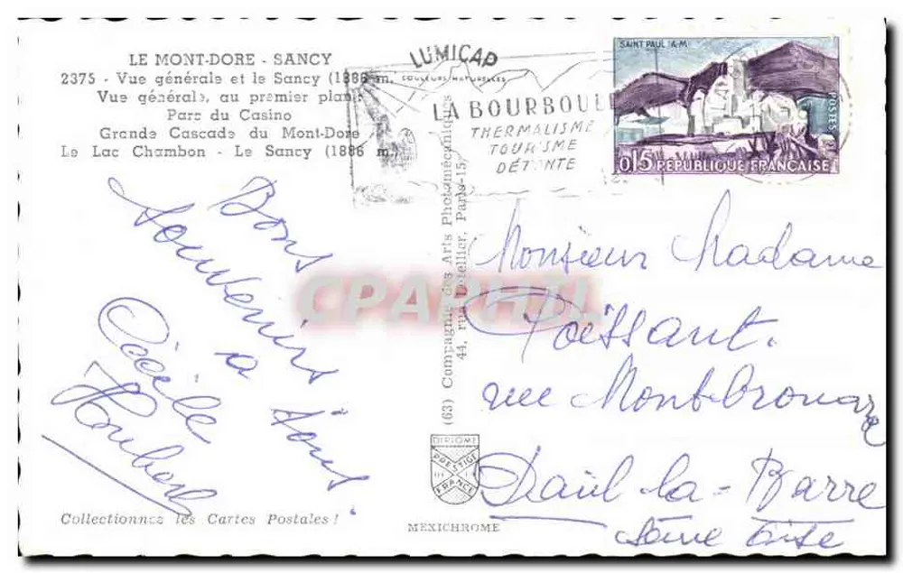 Mont-Dore - Sancy — vista geral, cassino, cascata, lago — Mexichrome - Verso