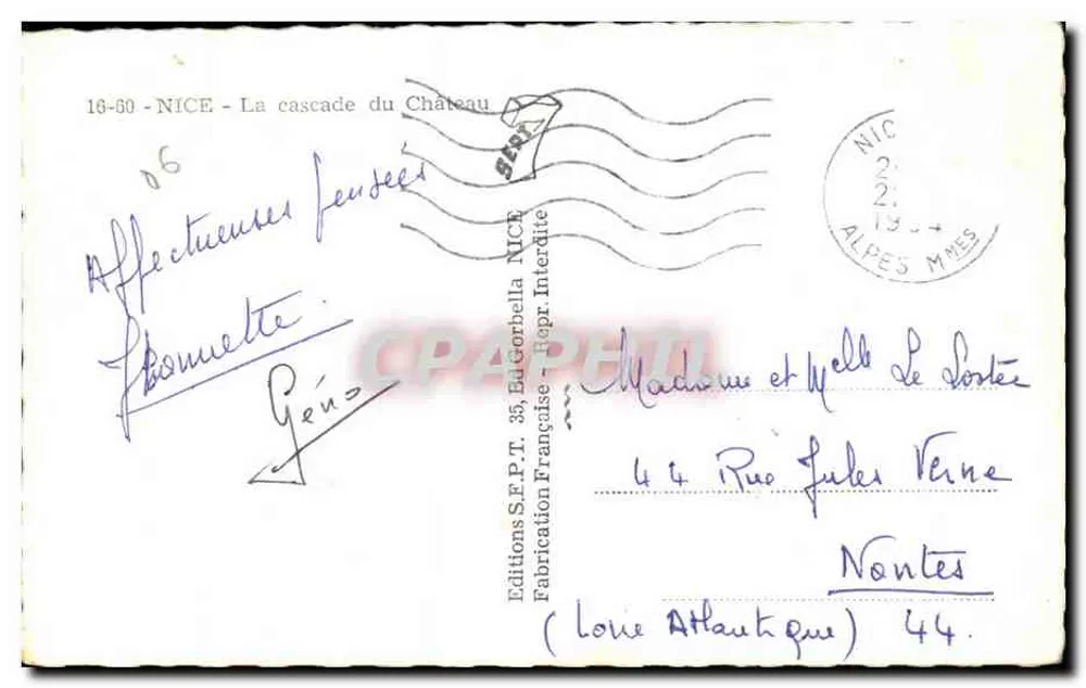 Die Schlossfälle — Nizza — Editionen S.F.P.T. - Rückseite