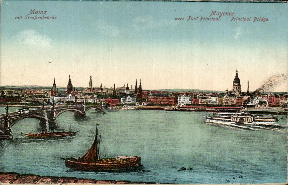Mayence — Most Główny — widok miasta i rzeki — wydawca R.S.K. n° 609 - Awers