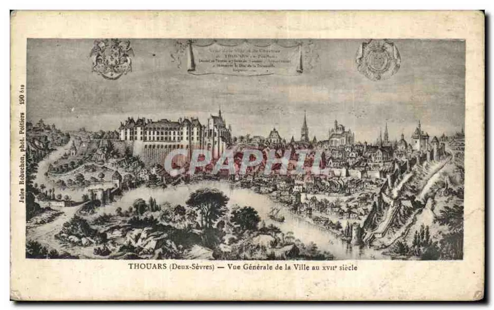 THOUARS (Deux-Sèvres) — Allgemeiner Blick auf die Stadt im 18. Jahrhundert — Jules Robachon, fot. Poitiers 1909 - Vorderseite