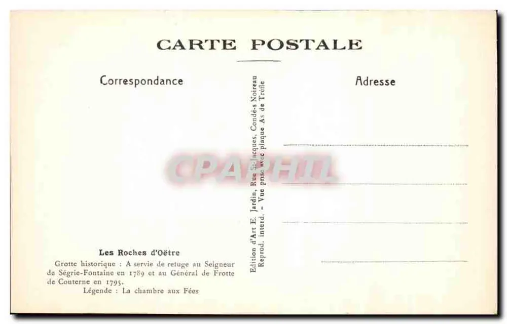 Die Felsen von Oëtre — Die Höhle — Schweiz der Normandie — Kunstausgabe E. Jardin, Wiederausgabe 1895 - Rückseite