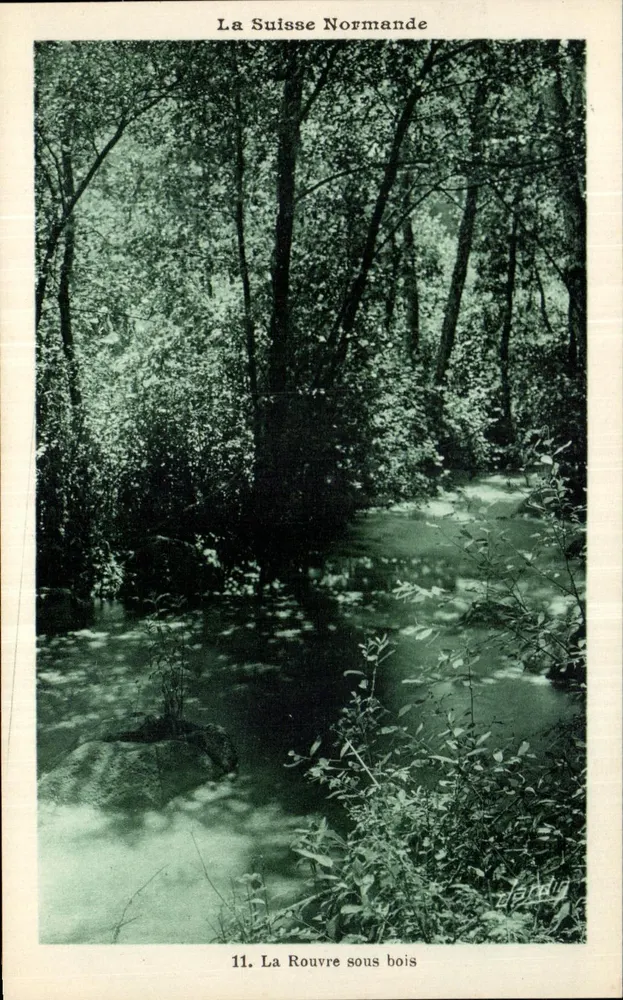 La Rouvre bajo el bosque — La Suisse Normande — Edición de Arte E. Jardino, Rue des Quais, Condé-sur-Noireau - Anverso