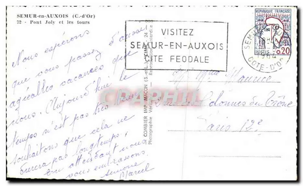 Semur-en-Auxois — Brücke Joly und Türme — Combièr Imp. Macôn - Rückseite