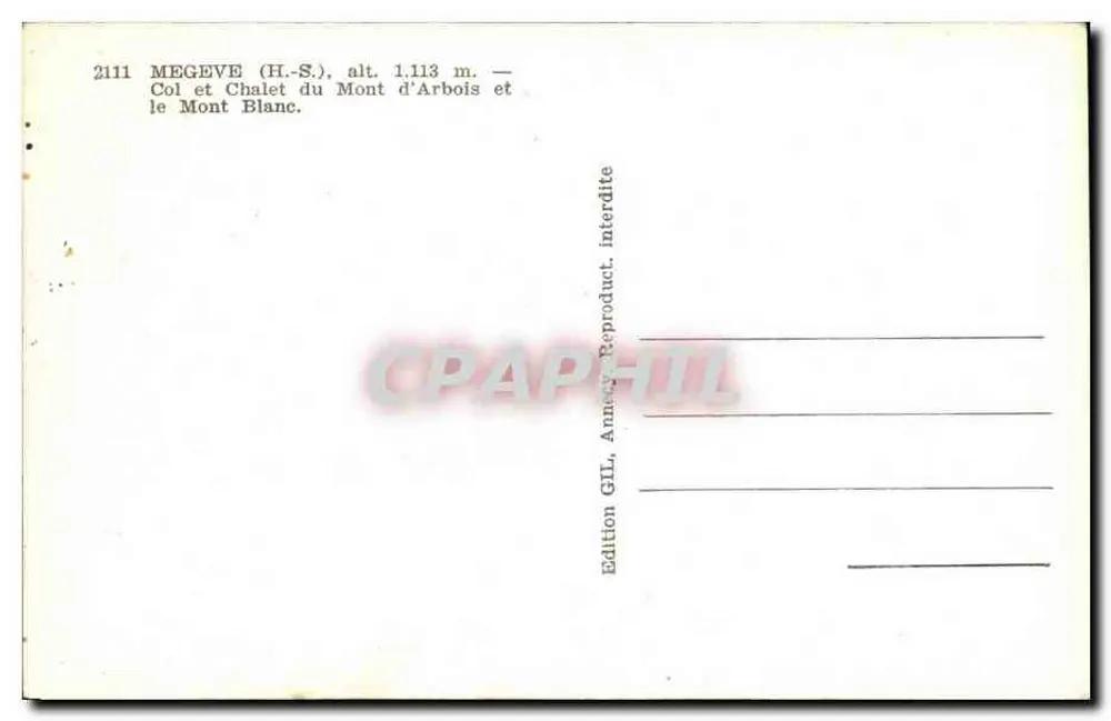 Mégeve (H.-S.) — Pass und Chalet des Mont d'Arbois und Mont Blanc — Édition GLL - Rückseite