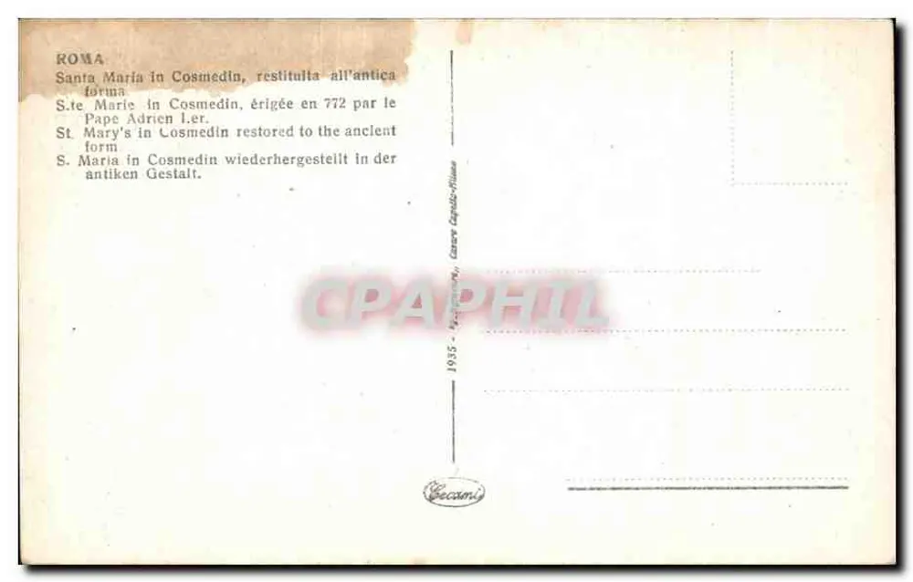 Rom - Santa Maria in Cosmedin — Verlag Becasini, Seriennummer 1935 - Rückseite