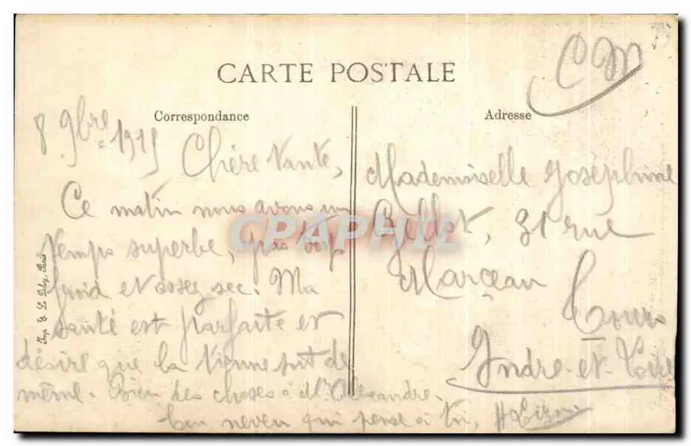Arras — Die Turm und die Kirche St-Jean-Baptiste nach den Bombenangriffen vom 10. und 11. Juli 1915 — Verlag unbekannt - Rückseite