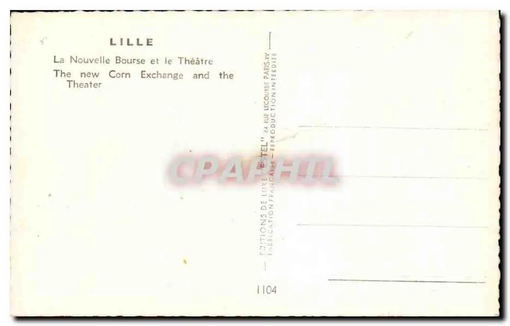 Lille — Die Neue Börse und das Theater — Verlag Estel, Nr. 1104 - Rückseite
