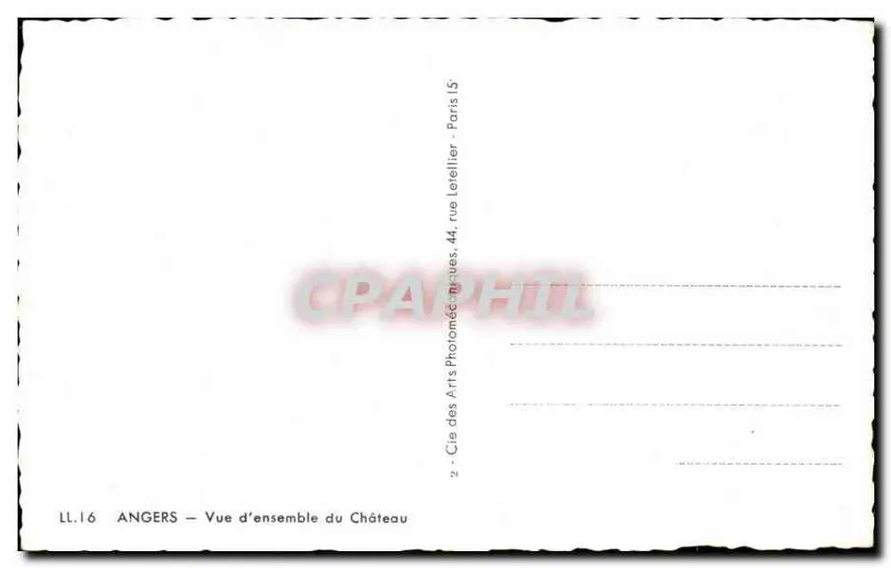 Angers — Vista geral do Castelo — Cie das Artes Fotomecânicas, 44, rue Letellier, Paris - Verso