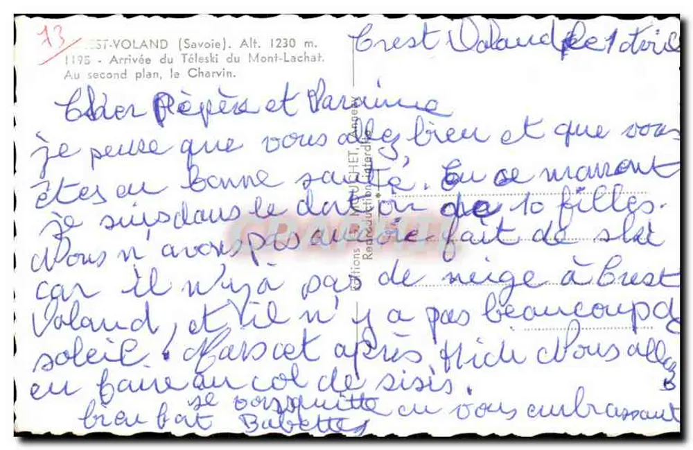 St-Voland (Savoie) — Ankunft des Schneeschuflifts des Mont-Lachat — Verlag: Editions M. HET, Chambéry - Rückseite