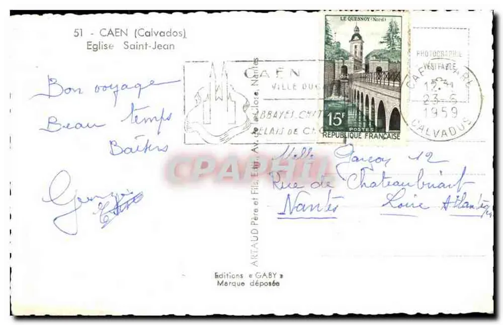 Igreja de São João de Caen — ruínas após a guerra — Éditions Gaby - Verso