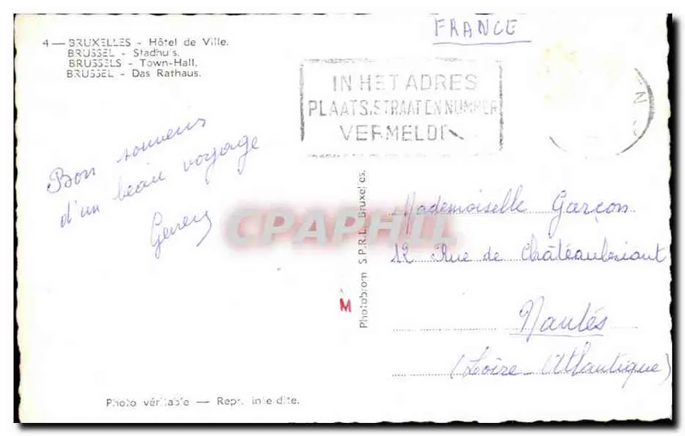 Bruxelas - Hotel de Cidade — Foto verificável — Photobom S.P.R.L. Bruxelas - Verso