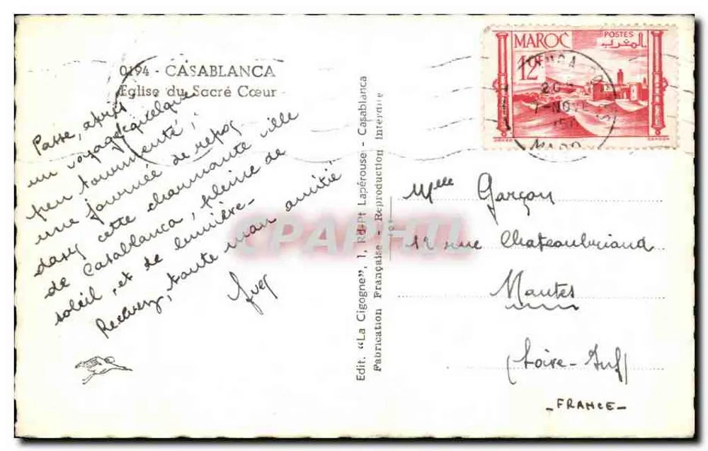 Kirche des Heiligen Herzens — Casablanca — Ausgabe « La Cigogne » - Rückseite