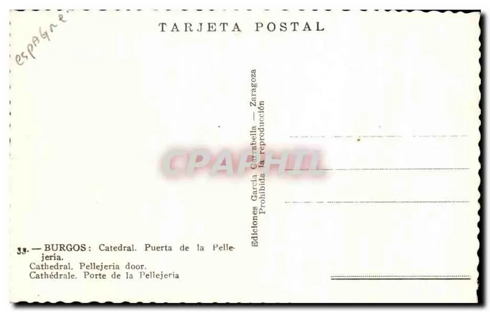 Burgos — Kathedrale. Tor der Pellejeria — Editions García Carrabilla, Serie 33 - Rückseite
