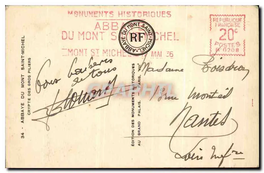 Krypta der Abtei Mont-Saint-Michel — Édition des Monuments Historiques — n°34 - Rückseite