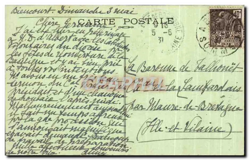 Albert (Somme) — La Vierge du haut du clocher — Édit. M. Blot, Avenue de la Gare, Albert - Verso