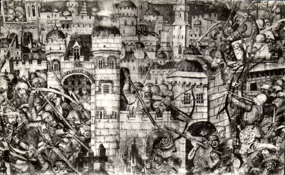 Belagerung Jerusalems — Fragment einer Wandteppich aus dem 16. Jahrhundert — Réal-Photo, Saumur - Vorderseite