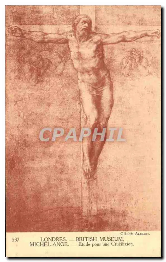 Michelangelo — Studie für eine Kreuzigung — Alinari-Foto, Nr. 537 - Vorderseite