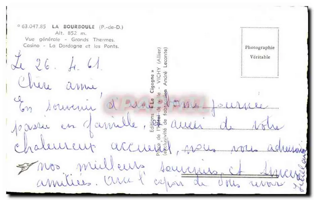 La Bourboule — Vista geral — Éditions de l'Hôtel de Ville (Allier) - Verso
