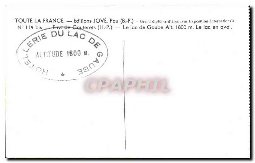 Lac de Gaube — Höhe 1800 m — Éditions JOVÉ, Pau (B.P.) - Rückseite