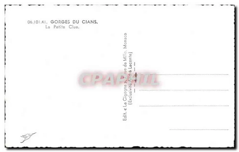 Gorges do Cians — A Petite Clue — Édit. « La Cigogne » - Verso