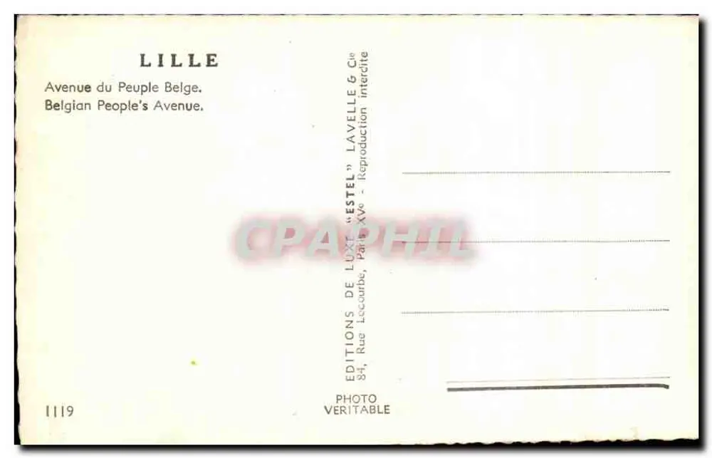 Avenida do Povo Belga — Lille — Editor Estel, n° 1119 - Verso