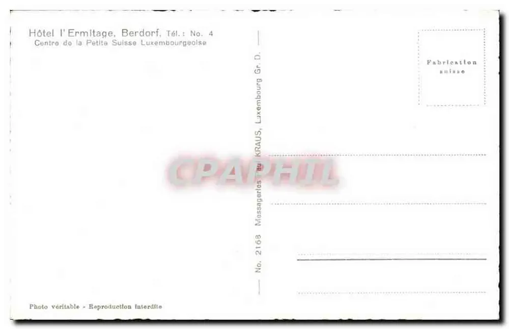 Hotel l'Ermitage, Berdorf — Zentrum der Luxemburgischen Kleinen Schweiz — Messapanes, Nr. 2163 - Rückseite