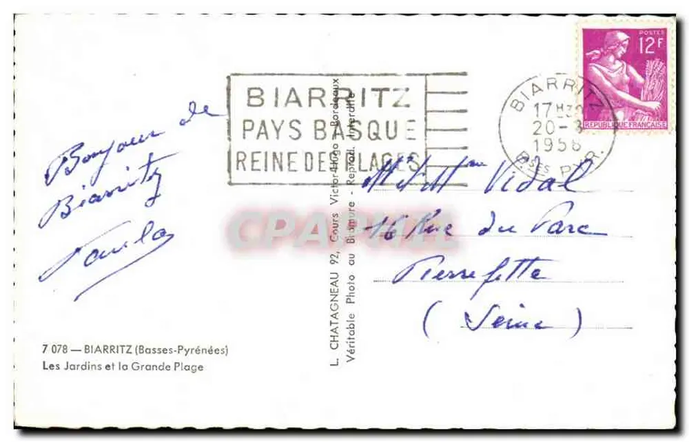 Biarritz — Die Gärten und die Grande Plage — L. Chataigneau, Biarritz - Rückseite