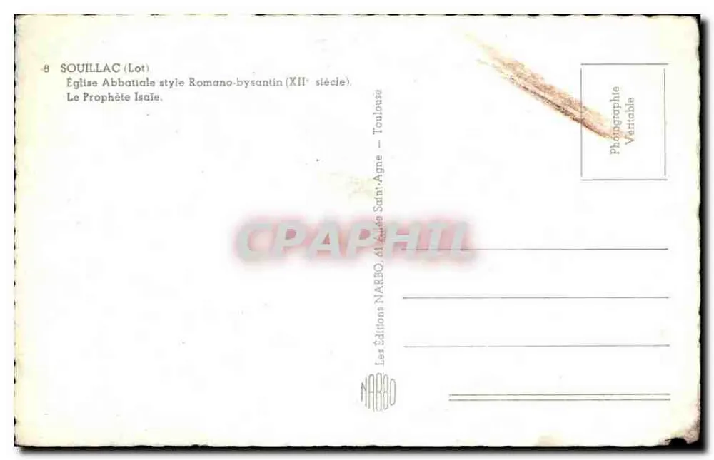 Souillac (Lot) — Abteikirche im roman-byzantinischen Stil (12. Jahrhundert) — Der Prophet Jesaja — Verlag NARBO, Nr. 8 - Rückseite