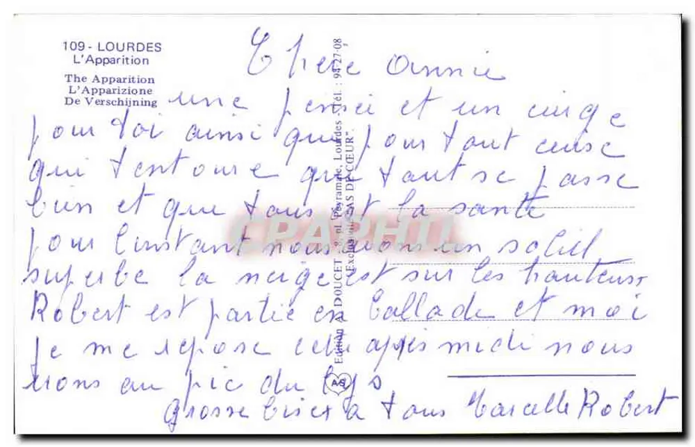 Lourdes — Aparecimento da Virgem — Editor IRIS, n° 109 - Verso