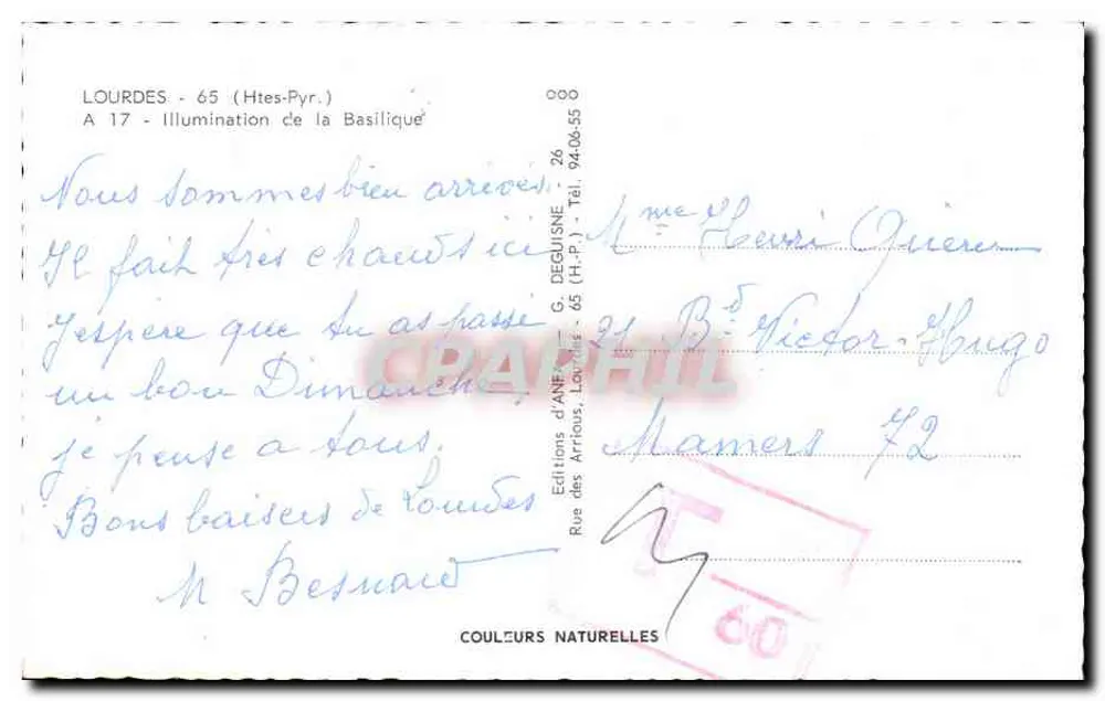 Lourdes — Iluminação da Basílica — Éditions d'Anjou - Verso